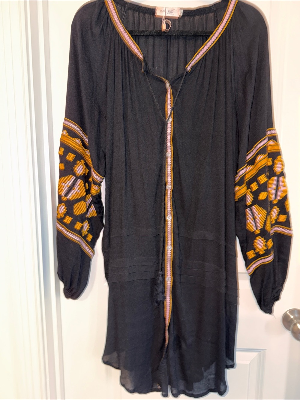 NWT WOMENS MO HUAN YI CHU BLACK EMBROIDERED BEACH VACAY DRESS SIZE M